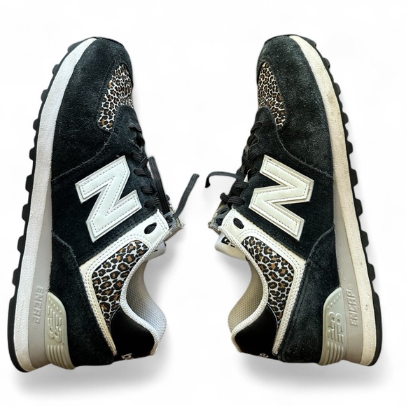 New Balance WL574B12 Women’s Black Suede Leopard Print Sneakers Size 10 - Picture 3 of 6